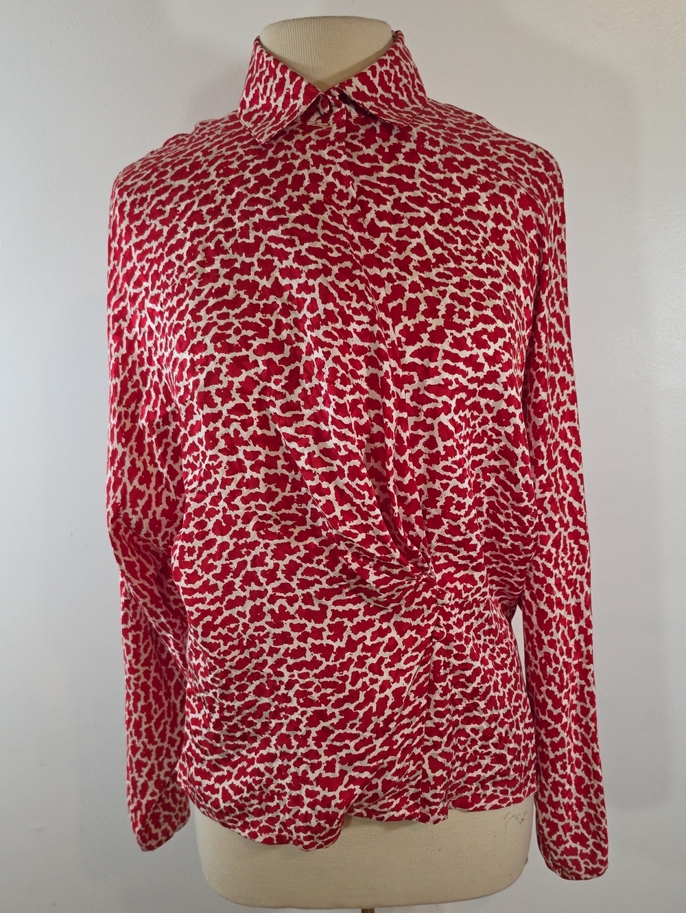 Vintage Damon for Starington Red & White Silk Wrap Blouse 12